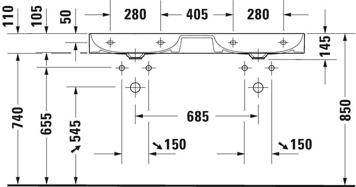 Умывальник Duravit DuraSquarе (двойной) 2353120070
