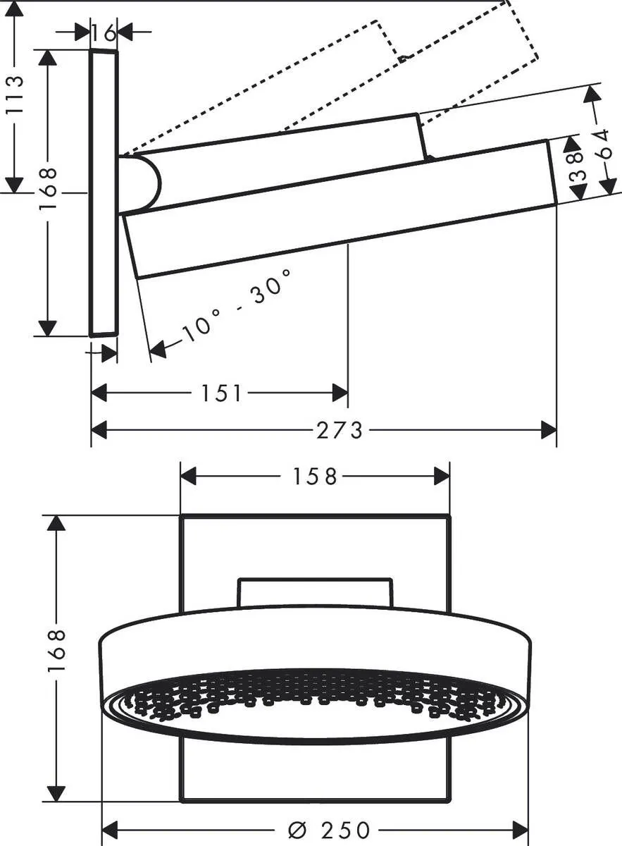 Верхний душ с держателем Rainfinity Hansgrohe 26226000