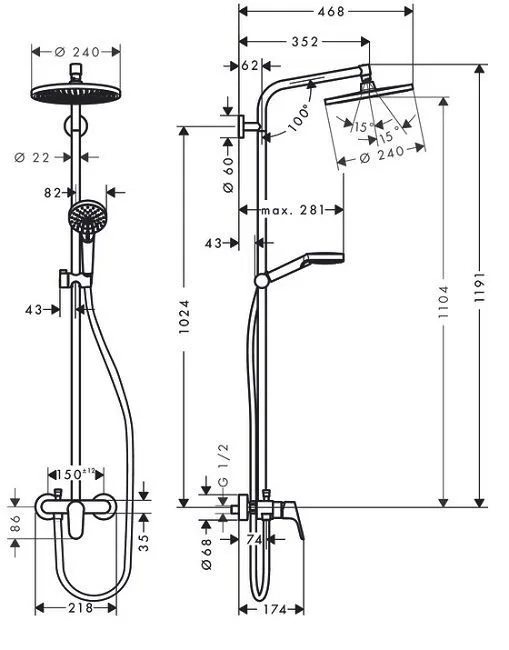 Душевая система Hansgrohe Crometta S 240 1jet Showerpipe