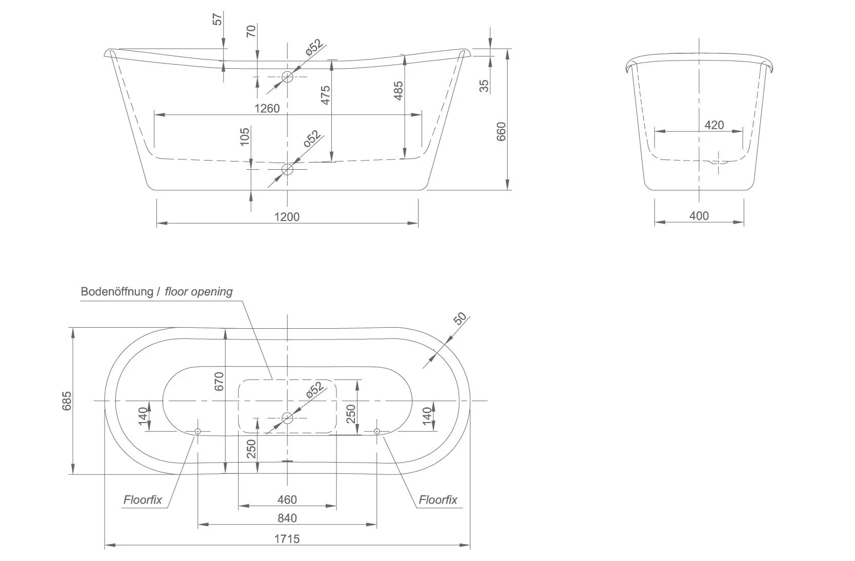 Отдельностоящая ванна Knief Princess princess 0100 -081 Белый матовый / Цемент матовый
