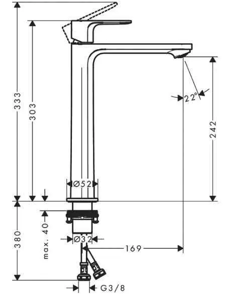 Rebris S 240 Змішувач для раковини, Cool Start, хром
