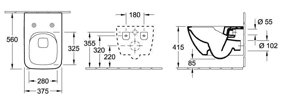 Унитаз подвесной Venticello Villeroy & Boch (Без смывного края) 4611R0R1