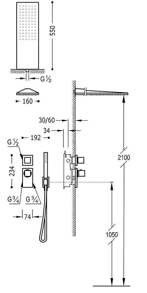 Душевая система Tres Block System 20625202BM
