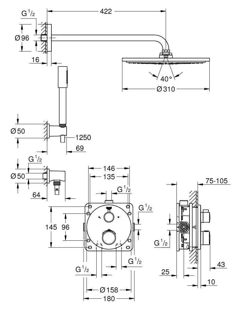 Душова система з термостатом Grohe Grohtherm
