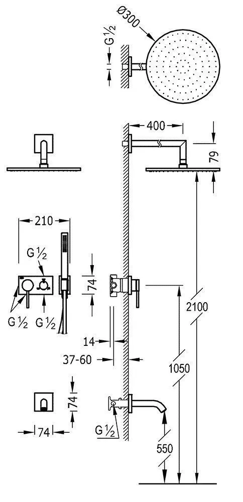 Душевая система для ванны Tres 3V 21027313BM