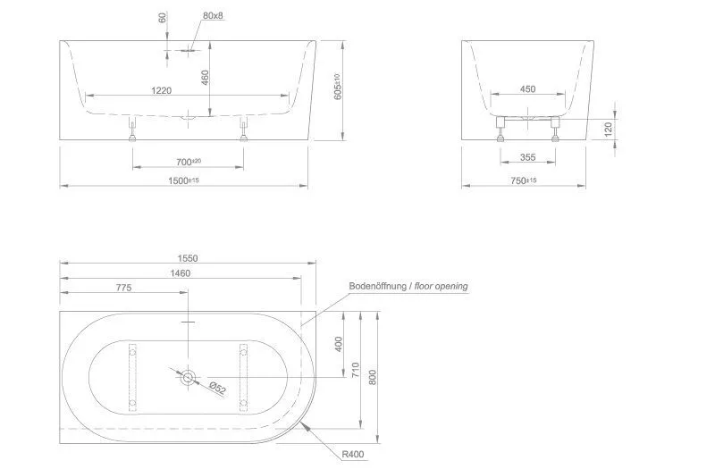 Пристенная ванна Knief Fresh правосторонняя / левосторонняя fresh xs l 0100 237 Белый матовый / Глина матовая