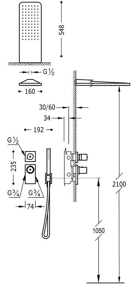 Душевая система Tres Block System 20635202AC