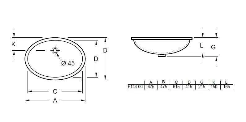 Раковина вбудована під стільницю Villeroy and Boch Evana 6144 00 614400R1