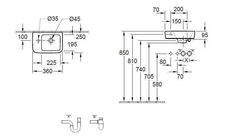 Підвісний умивальник лівосторонній Villeroy and Boch O. Novo 43423701