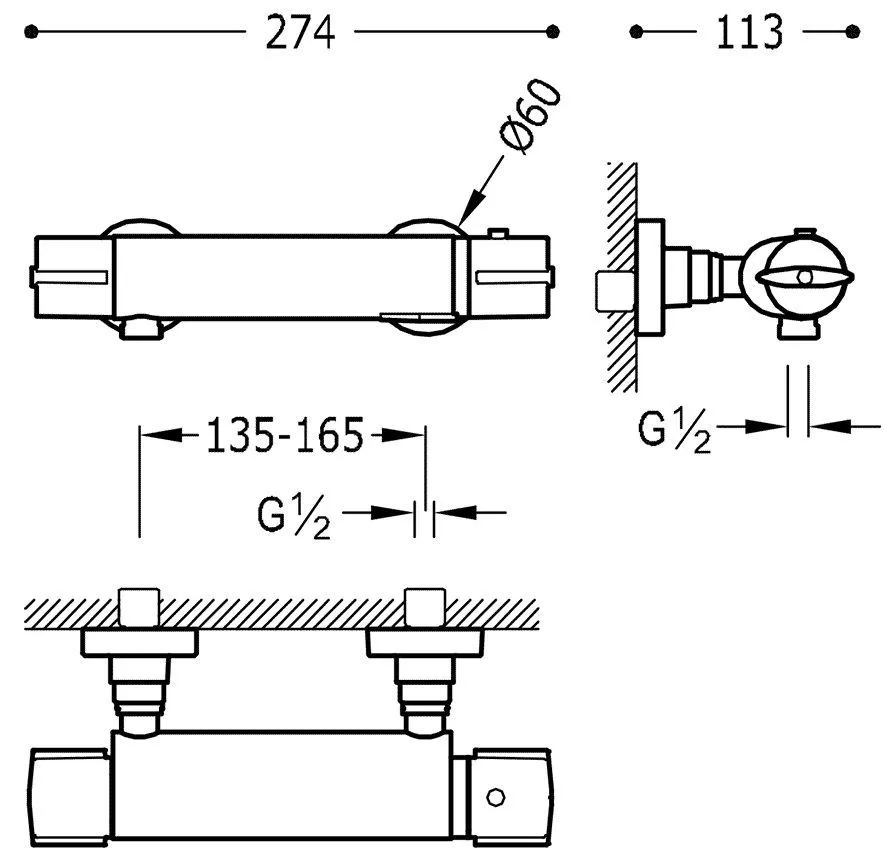 Набор: Смеситель - термостат с душевым набором Tres Flat