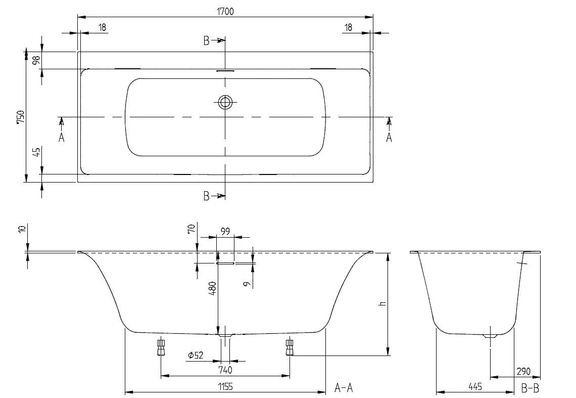 Ванна Villeroy and Boch Subway 3.0 UBQ170SBW2DV-01