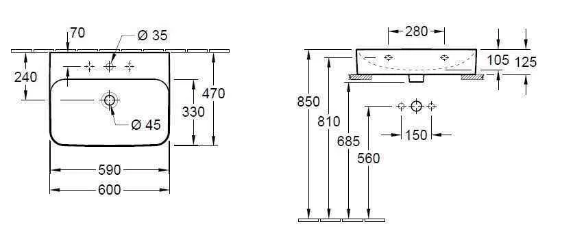 Умивальник на стільницю Finion Villeroy & Boch 441686LR2