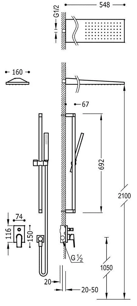Душевая система Tres Project 21198093AC
