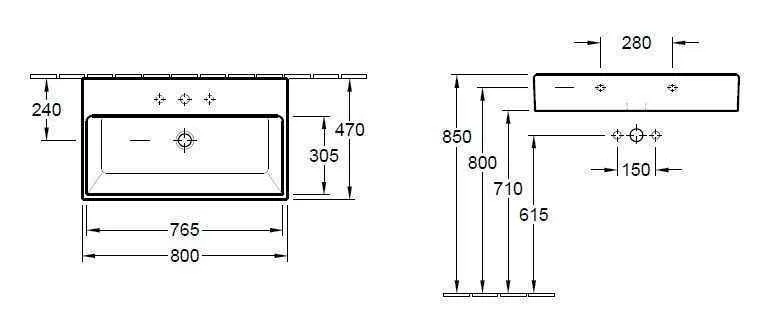 Умивальник підвісний Villeroy and Boch Memento (800 Х 470 мм) 51338101