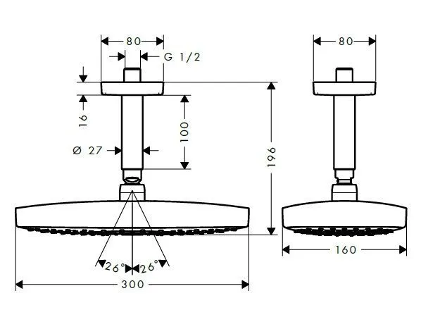 Верхний душ Hansgrohe Raindance Select E 300 Х 160 2jet 27384000