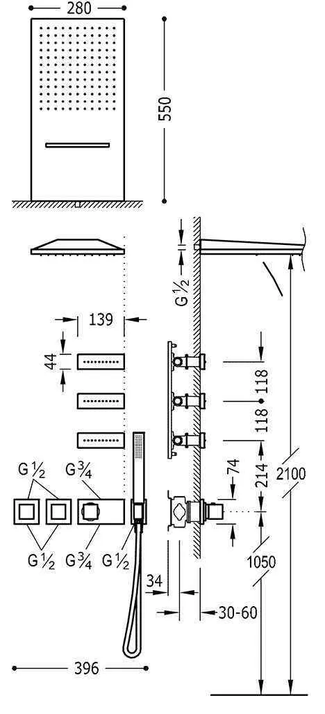 Душевая система Tres Block System 20725401