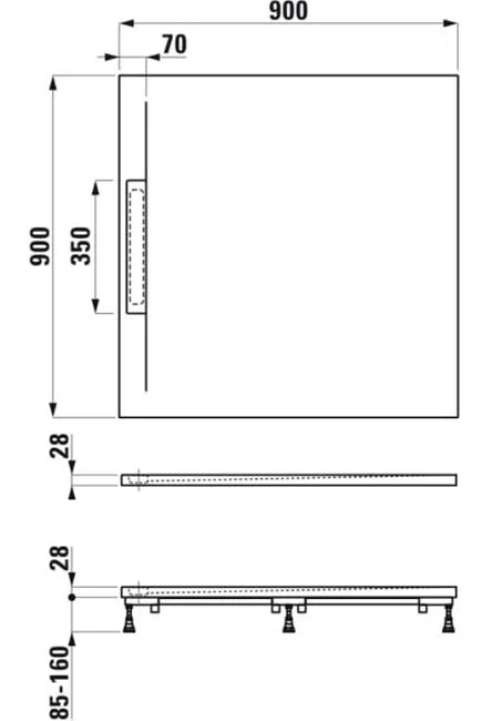 Pro S Душевый поддон прямоугольный, 900x900x28 мм, материал Marbond, белый