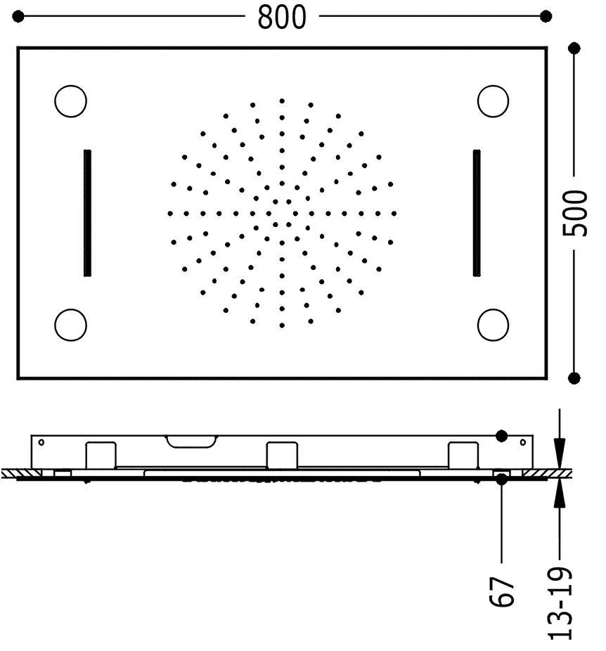 Верхний душ Tres  2 800Х500 с подсветкой