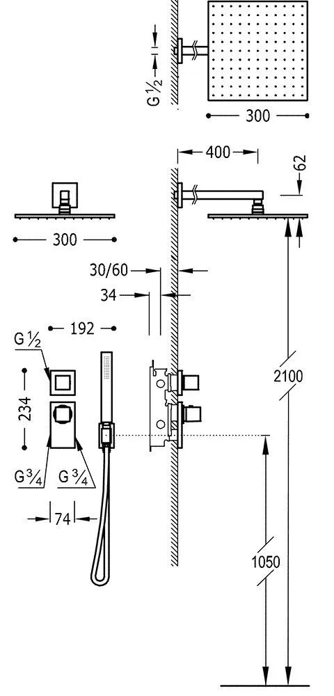 Душевая система Tres Block System 20625201