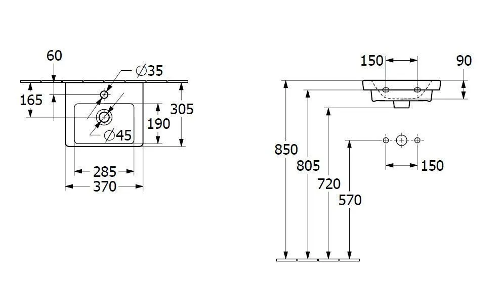 Подвесной умывальник Villeroy and Boch Subway 3.0 4370 37 43703701