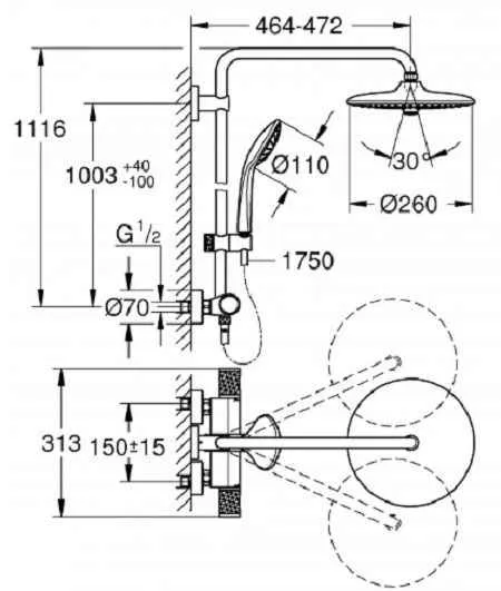 Euphoria System 260 Душова система зовнішнього монтажу з термостатом