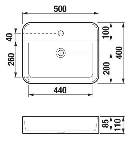 Astra Раковина на столешницу, 500*400 мм, с отверстием для смесителя, без перелива. H8183620001111