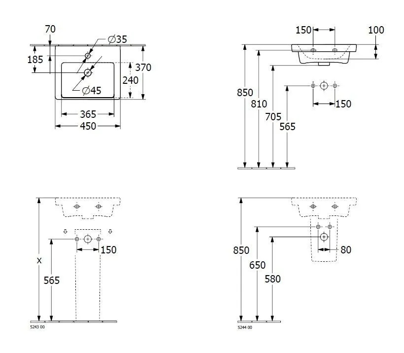 Подвесной умывальник Villeroy and Boch Subway 3.0 4370 FK 4370FLRW