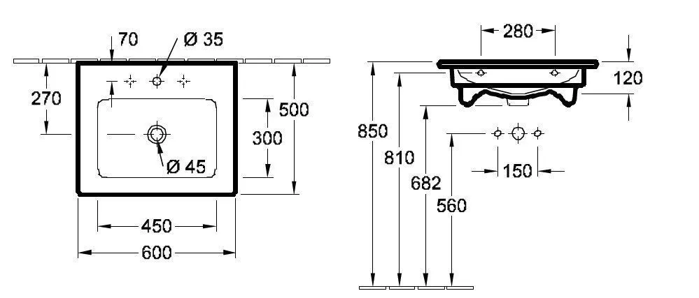 Подвесной умывальник Villeroy and Boch Venticello 412462RW