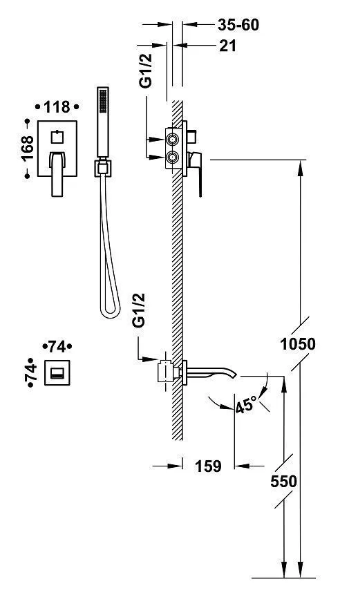 Набор: Смеситель для ванны с душевым набором Tres 20228007