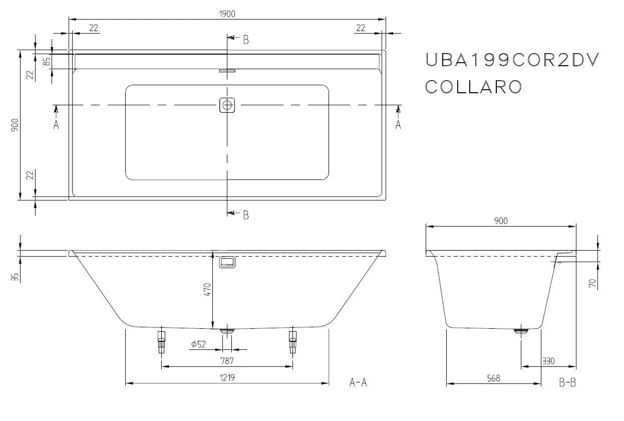 Ванна Villeroy and Boch Collaro UBA199COR2NV-01