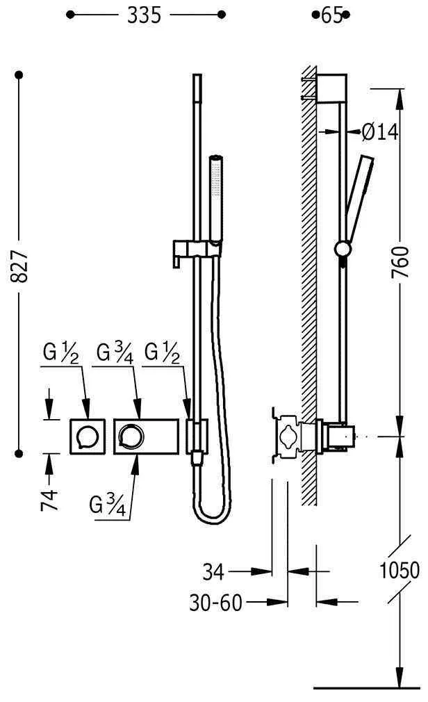 Набор: Термостат и  душевой набор Tres Block System 20735192