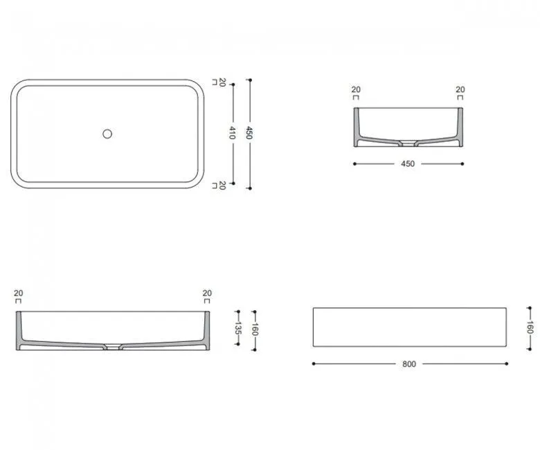 Cosa Раковина на стільницю 80*45 см, білий глянцевий