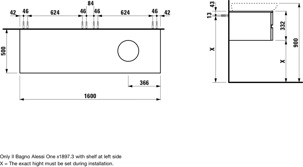 Тумба под умывальник Laufen ILBAGNOALESSI One H4242620976301