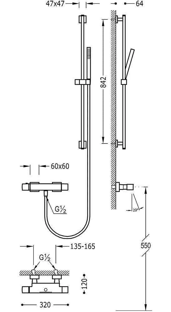 Комплект: Термостат для ванны с душевым набором Tres 00717402
