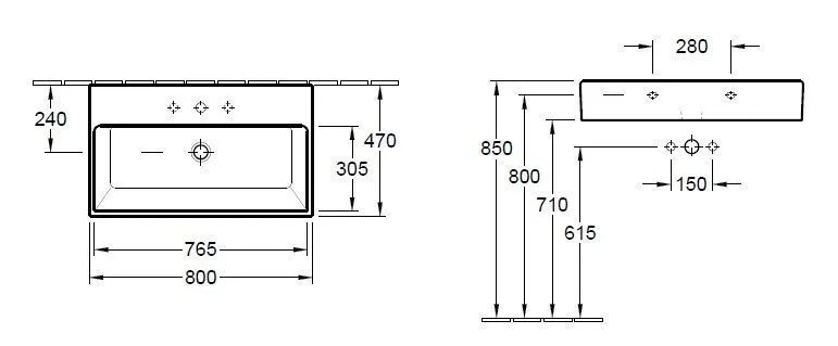 Умывальник подвесной Villeroy and Boch Memento (800 Х 470 мм) 51338101