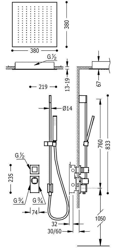 Душевая система Tres Block System 20625203BM