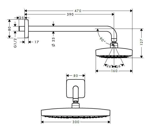 Верхний душ Hansgrohe Raindance Select E 300 Х 160 2jet 27385000