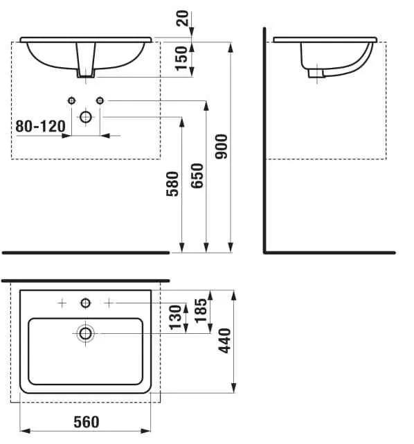 Cubito Раковина вбудована в стільницю з переливом, з отвором для змішувача
