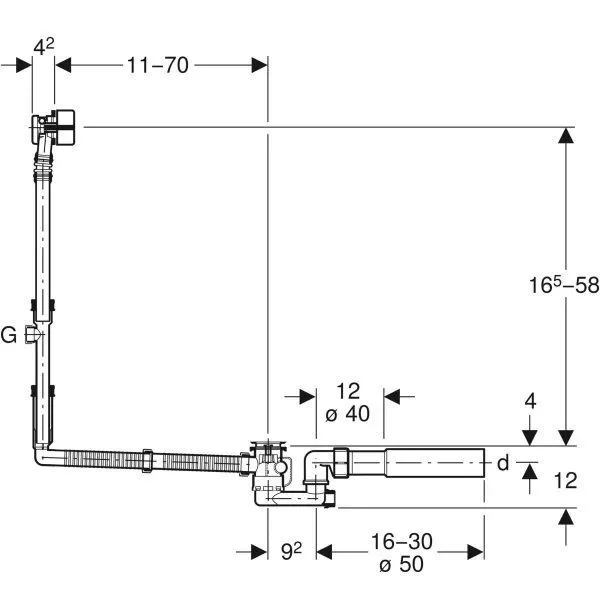 Сифон для ванны Geberit (удлиненный слив-перелив-налив)