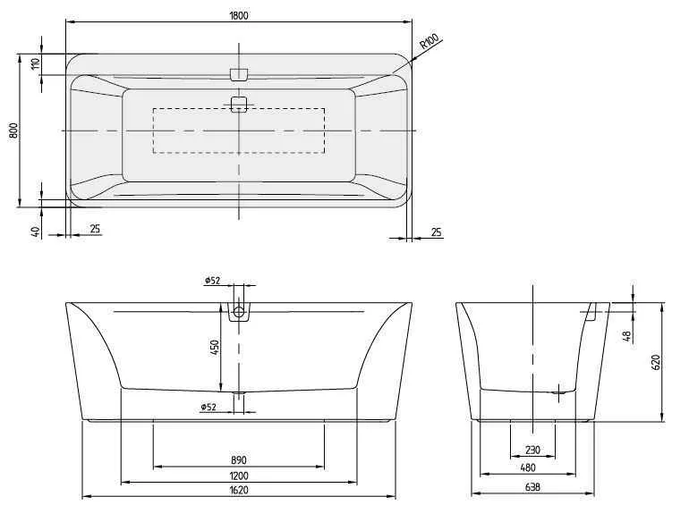 Ванна Villeroy&Boch Squaro Edge 12 UBQ180SQE9T2BCV-RW