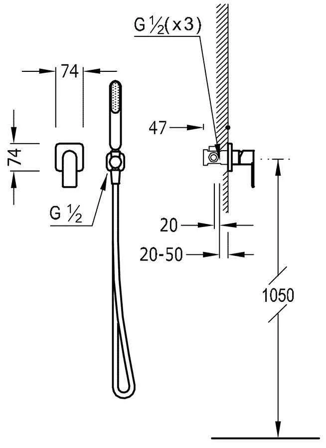 Набор: Змішувач з душовим набором Tres Loft