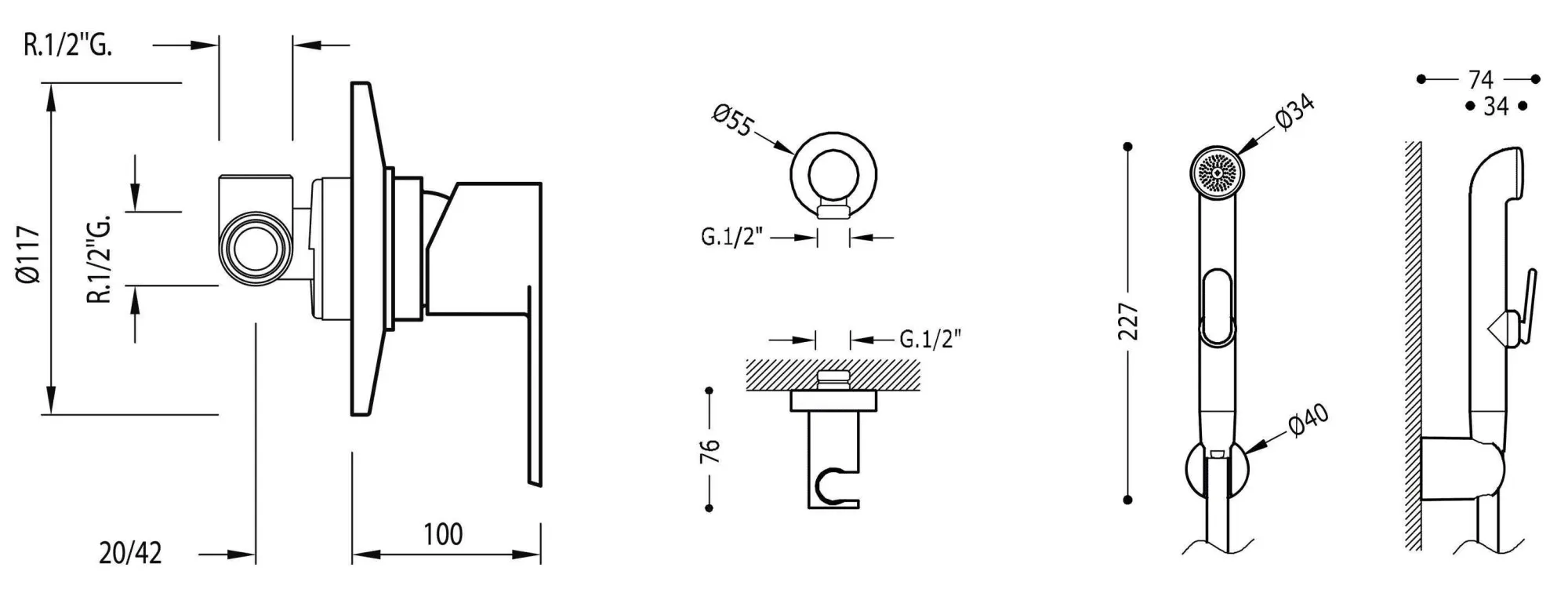 Набор: Змішувач з гігієнічним душем Tres №3