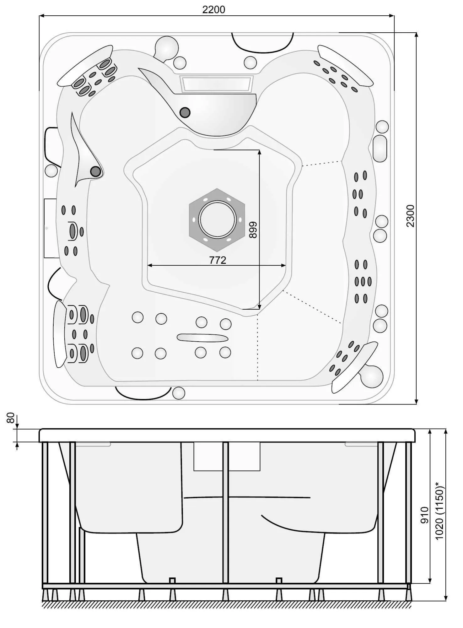 Басейн з гідромасажем Waterspace PoolSpa (червоне дерево)